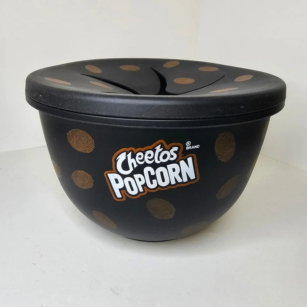 Cheetos Popcorn Snack Bowl Black with Orange Fingerprints Halloween